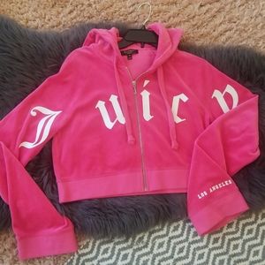 Cropped Pink Velour Hoodie
